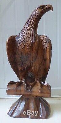 ° Vintage finely hand carved EAGLE sculpture Bird statue 24 Nutwood home decor