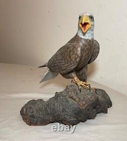 Vintage hand carved painted wood Folk Art bald eagle bird sculpture statue