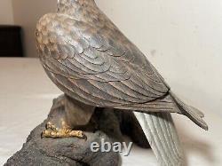 Vintage hand carved painted wood Folk Art bald eagle bird sculpture statue