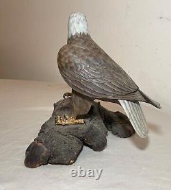 Vintage hand carved painted wood Folk Art bald eagle bird sculpture statue