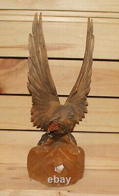 Vintage hand carving wood eagle figurine