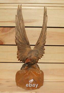 Vintage hand carving wood eagle figurine