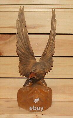 Vintage hand carving wood eagle figurine