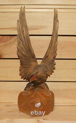 Vintage hand carving wood eagle figurine