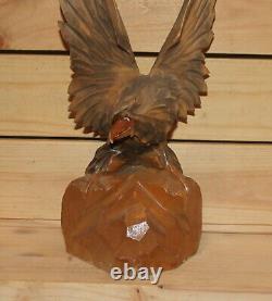 Vintage hand carving wood eagle figurine