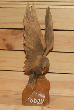 Vintage hand carving wood eagle figurine