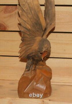 Vintage hand carving wood eagle figurine