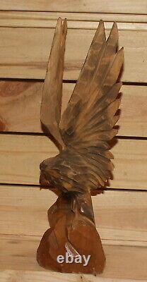 Vintage hand carving wood eagle figurine