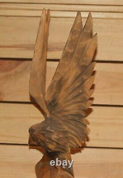 Vintage hand carving wood eagle figurine