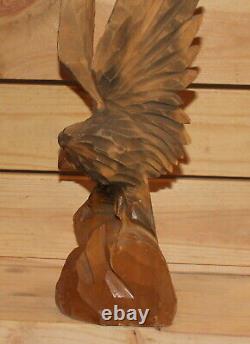 Vintage hand carving wood eagle figurine