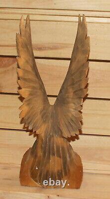 Vintage hand carving wood eagle figurine