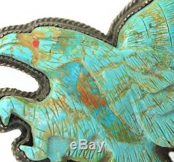Vintage turquoise eagle bolo slide 925 silver native American Indian hand carved