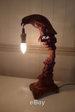 Vintage wooden eagle bird table lamp bedroom handmade unique hand carved art