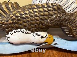 Vtg Bellamy Style Eagle Folk Art Hand Carved Wood Gilt American Wall Hanging 3ft