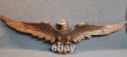 Vtg Folk Art Hand Carved Wood Gilt American Bellamy Style Eagle Wall Hanging 3ft