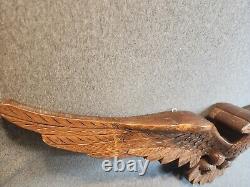 Vtg Folk Art Hand Carved Wood Gilt American Bellamy Style Eagle Wall Hanging 3ft