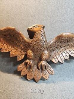 Vtg Folk Art Hand Carved Wood Gilt American Bellamy Style Eagle Wall Hanging 3ft