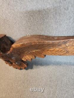 Vtg Folk Art Hand Carved Wood Gilt American Bellamy Style Eagle Wall Hanging 3ft