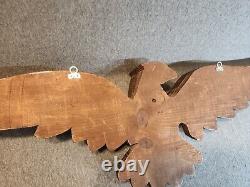 Vtg Folk Art Hand Carved Wood Gilt American Bellamy Style Eagle Wall Hanging 3ft