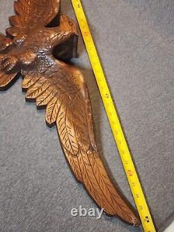 Vtg Folk Art Hand Carved Wood Gilt American Bellamy Style Eagle Wall Hanging 3ft