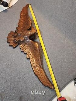 Vtg Folk Art Hand Carved Wood Gilt American Bellamy Style Eagle Wall Hanging 3ft