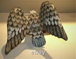 Vtg Hand Carved & Painted Wood Eagle Sculpture 8 1/4T x 8 Wing Span x 7L