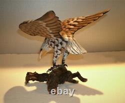 Vtg Hand Carved & Painted Wood Eagle Sculpture 8 3/4 T x 8 1/2 Wing Span x 8W