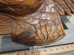 Vtg Hand Carved Wood Federal Eagle WithStars & Stripes Wall Hanging 45 Long