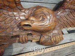 Vtg Hand Carved Wood Federal Eagle WithStars & Stripes Wall Hanging 45 Long