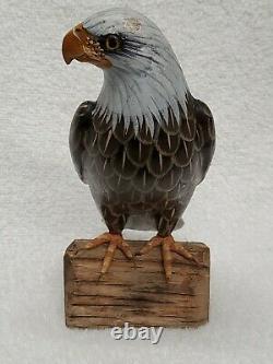 Vtg Orig Wooden Bald Eagle Carving Decoy Hand Carved Painted Aviary Bird Decor