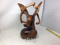 Vtg WOOD CARVED AMERICAN EAGLE World SCULPTURE 14 USASA Always Vigilant Vietnam