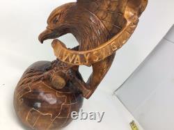 Vtg WOOD CARVED AMERICAN EAGLE World SCULPTURE 14 USASA Always Vigilant Vietnam