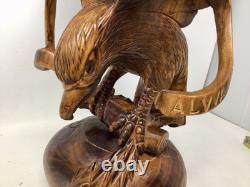 Vtg WOOD CARVED AMERICAN EAGLE World SCULPTURE 14 USASA Always Vigilant Vietnam