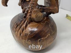 Vtg WOOD CARVED AMERICAN EAGLE World SCULPTURE 14 USASA Always Vigilant Vietnam