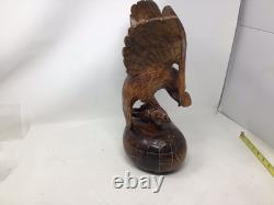 Vtg WOOD CARVED AMERICAN EAGLE World SCULPTURE 14 USASA Always Vigilant Vietnam