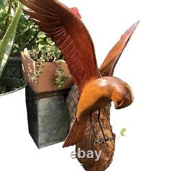 Vtg Wood Hand Carved Wood Eagle OOAK Statue Figurine Rare Wall Hanging USA Art