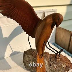 Vtg Wood Hand Carved Wood Eagle OOAK Statue Figurine Rare Wall Hanging USA Art