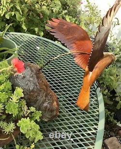 Vtg Wood Hand Carved Wood Eagle OOAK Statue Figurine Rare Wall Hanging USA Art