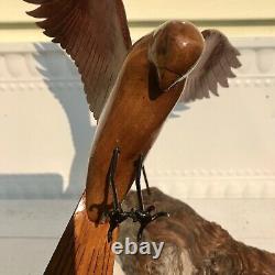 Vtg Wood Hand Carved Wood Eagle OOAK Statue Figurine Rare Wall Hanging USA Art