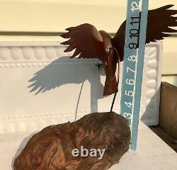 Vtg Wood Hand Carved Wood Eagle OOAK Statue Figurine Rare Wall Hanging USA Art