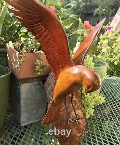 Vtg Wood Hand Carved Wood Eagle OOAK Statue Figurine Rare Wall Hanging USA Art