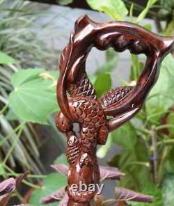 WALKING STICK Eagle Holding Fish In mouth Wooden Hand carved Cane, gift