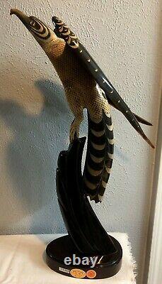 WATER BUFFALO HORN HAND CARVED FALCON HAWK EAGLE SCULPTURE LARGE 20 x 7