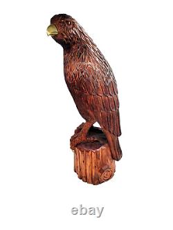 Wood Carved Eagle Falcon Hawk With Brass Beak And Talons Korea 22