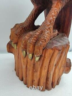 Wood Carved Eagle Falcon Hawk With Brass Beak And Talons Korea 22