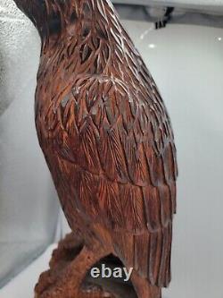 Wood Carved Eagle Falcon Hawk With Brass Beak And Talons Korea 22