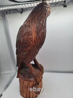 Wood Carved Eagle Falcon Hawk With Brass Beak And Talons Korea 22