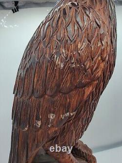 Wood Carved Eagle Falcon Hawk With Brass Beak And Talons Korea 22