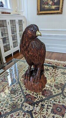 Wood Carved Eagle Falcon Hawk With Brass Beak And Talons SARREID LTD. Korea 23