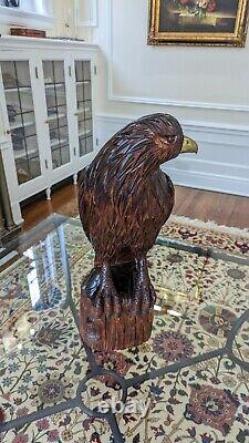 Wood Carved Eagle Falcon Hawk With Brass Beak And Talons SARREID LTD. Korea 23